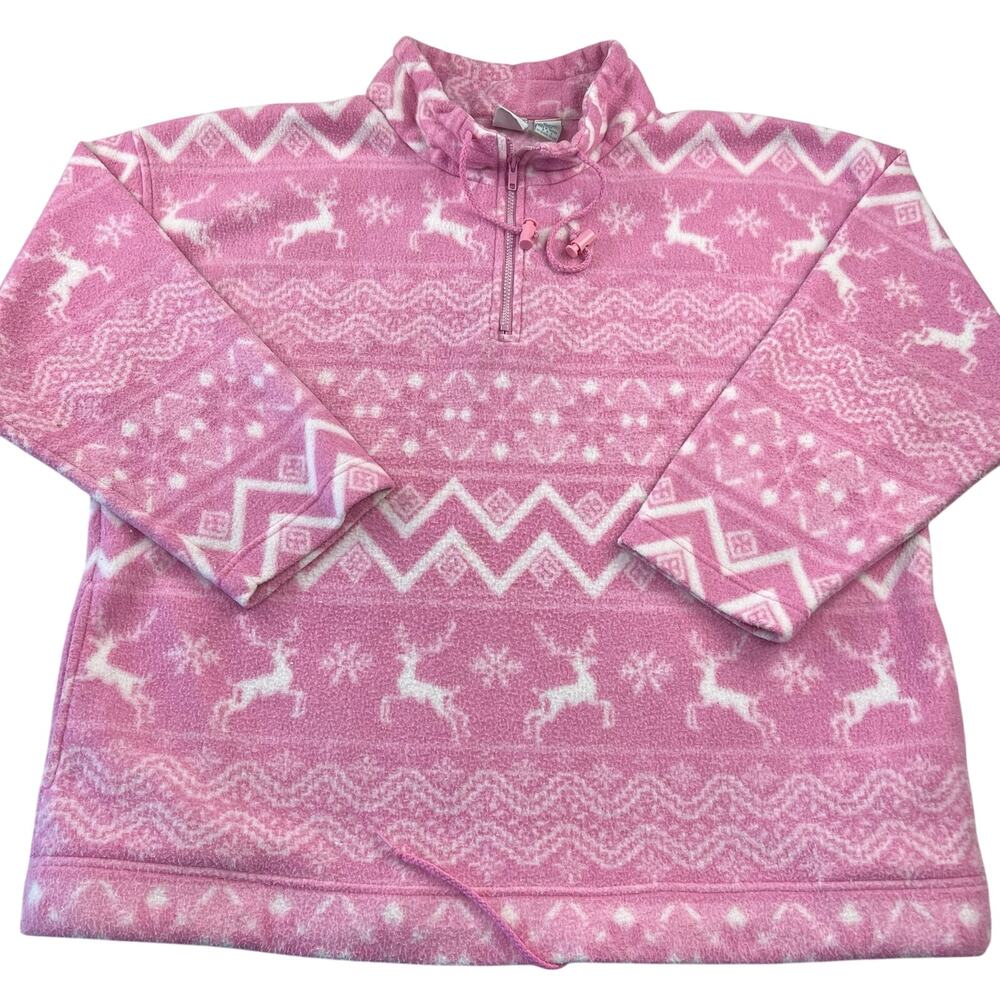 First Run Vintage Pink Deer Print Fleece Sweatshirt 1990's women's size XL